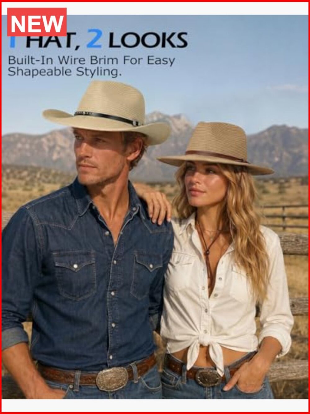 XXL Straw Cowboy Hat Wide Brim Breathable Sun Hat Travel - Picture 5 of 7